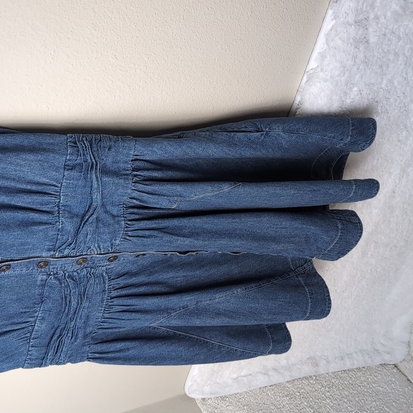 Free People Chester Dress Womens Large Stretch Denim Flutter Sleeve Sparkle 8 - Picture 6 of 15